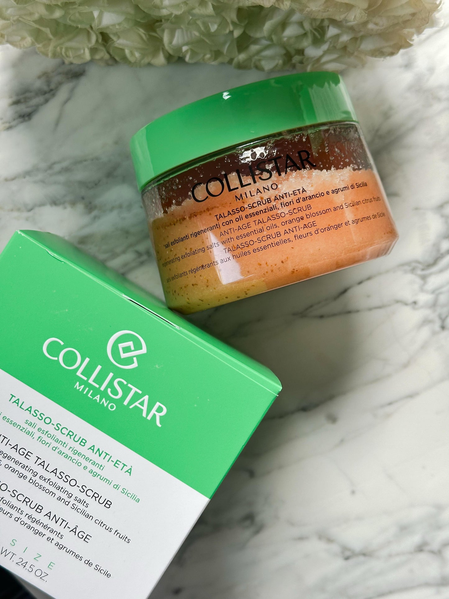 COLLISTAR
Anti-Age Talasso-Scrub
Regenerating Exfoliating Salts With Essential Oils, Orange Blossom And Sicilian Citrus Fruits
