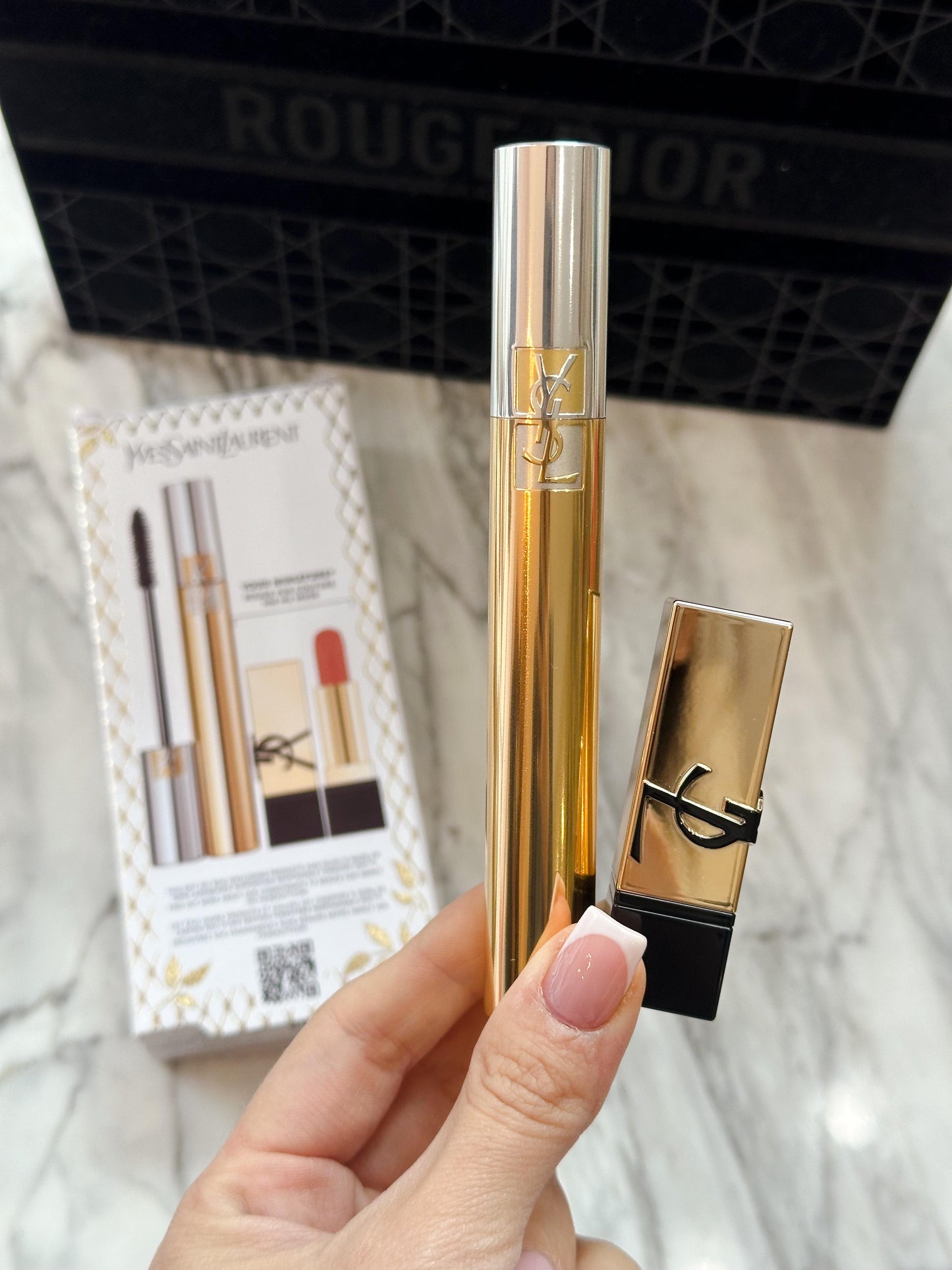 YSL Gift Set Mascara Volume Effet Faux Cils + Mini Rouge Pur Couture Nu Muse