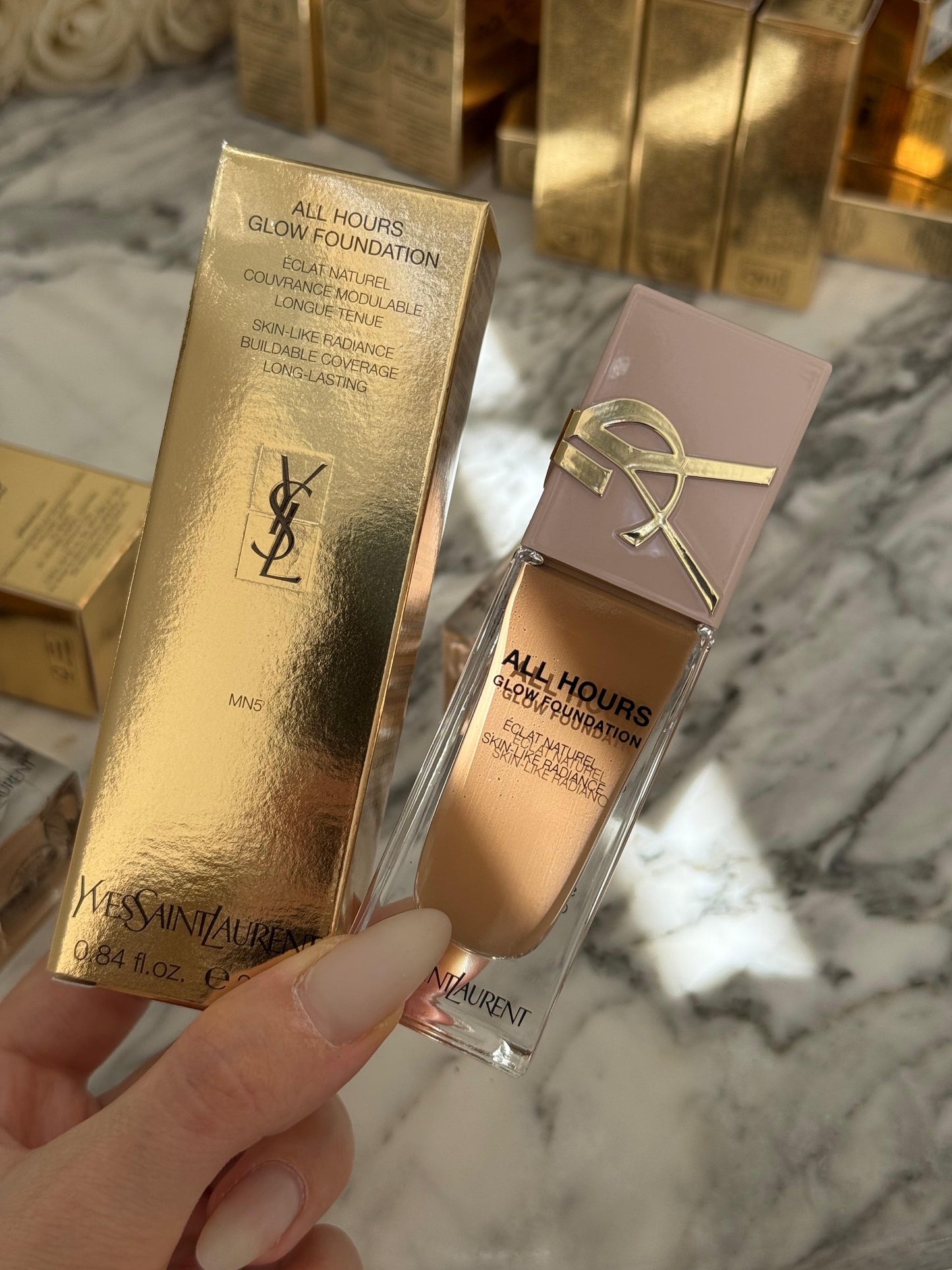 YSL All Hours Glow Foundation
Skin-Like Radiance Buildable Coverage (MN5)