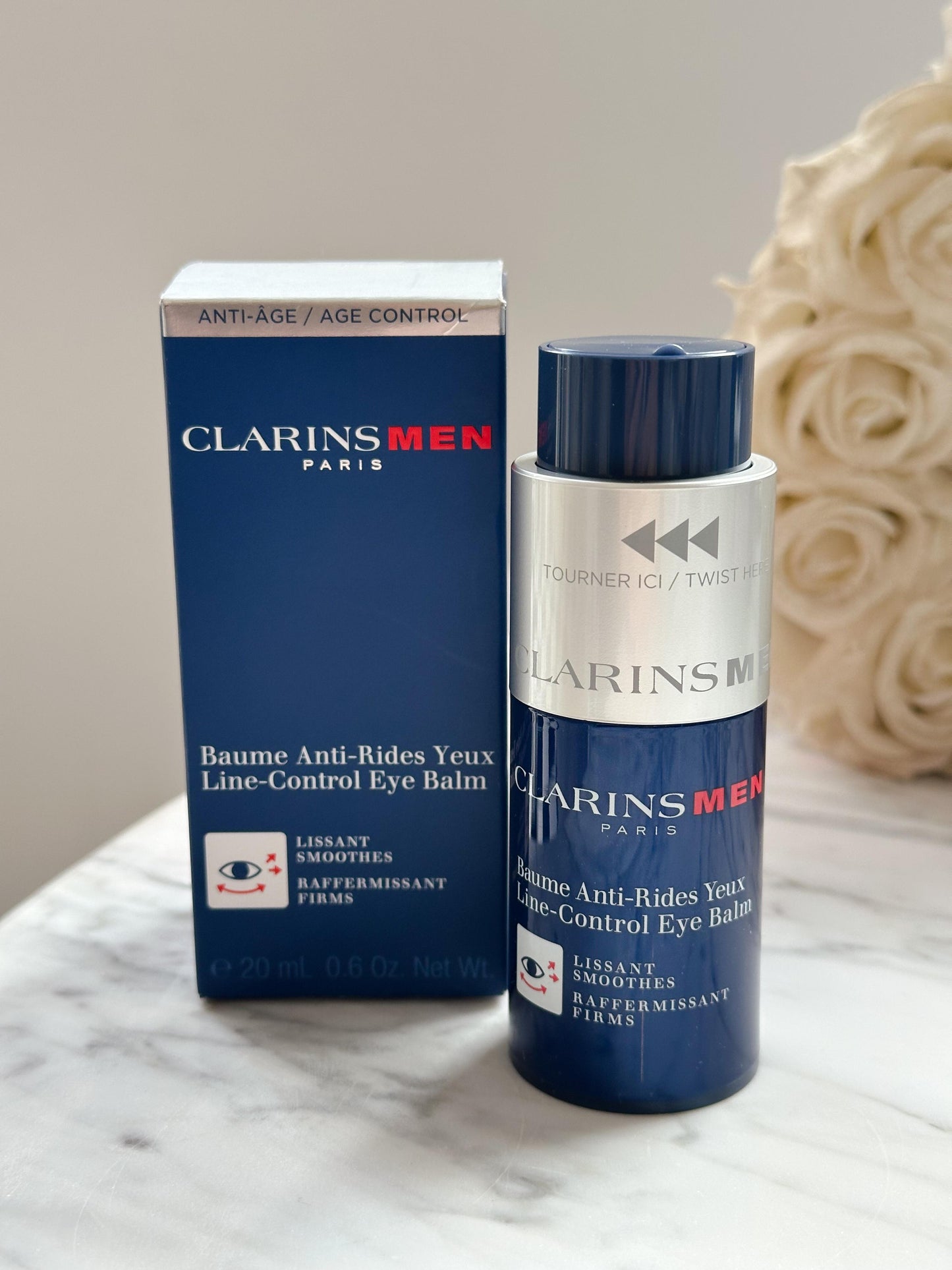 CLARINS Men Line-Control Eye Balm - Anti-Aging Eye Cream for Wrinkles, Dark Circles + Puffiness