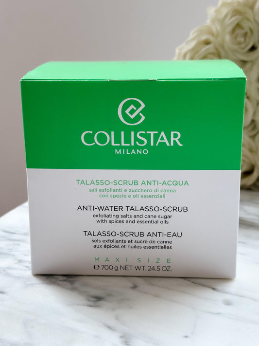 COLLISTAR
Anti-Water Talasso-Scrub
Exfoliating Salts And Cane Sugar With Spices And Essential Oils