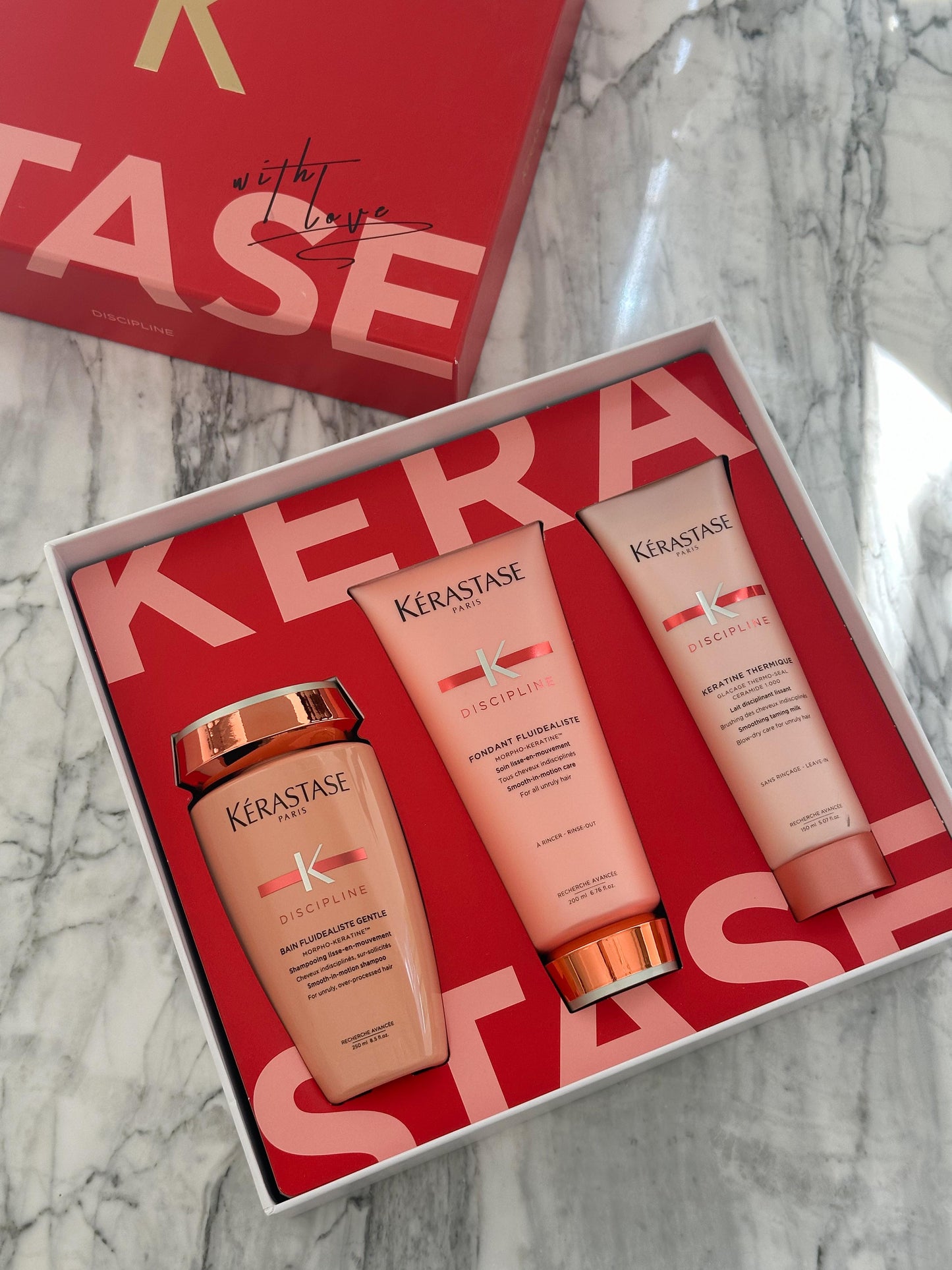 KÉRASTASE Discipline Unruly Hair Set - Hair Smoothing Shampoo, Conditioner & Heat Protectant For Frizzy Hair