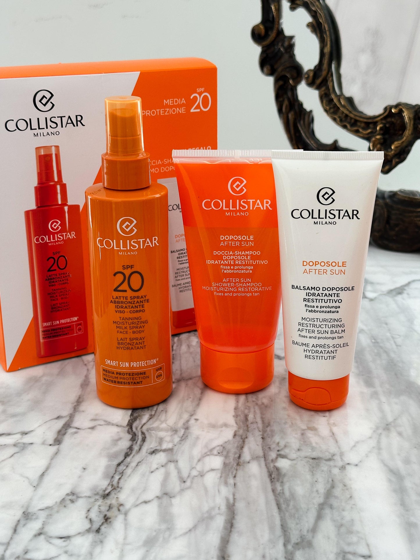 COLLISTAR Set Tanning Moisturizing Milk Spray Face-Body SPF20
(Your Gift Shower Shampoo 150ml + After Sun Balm 100ml)