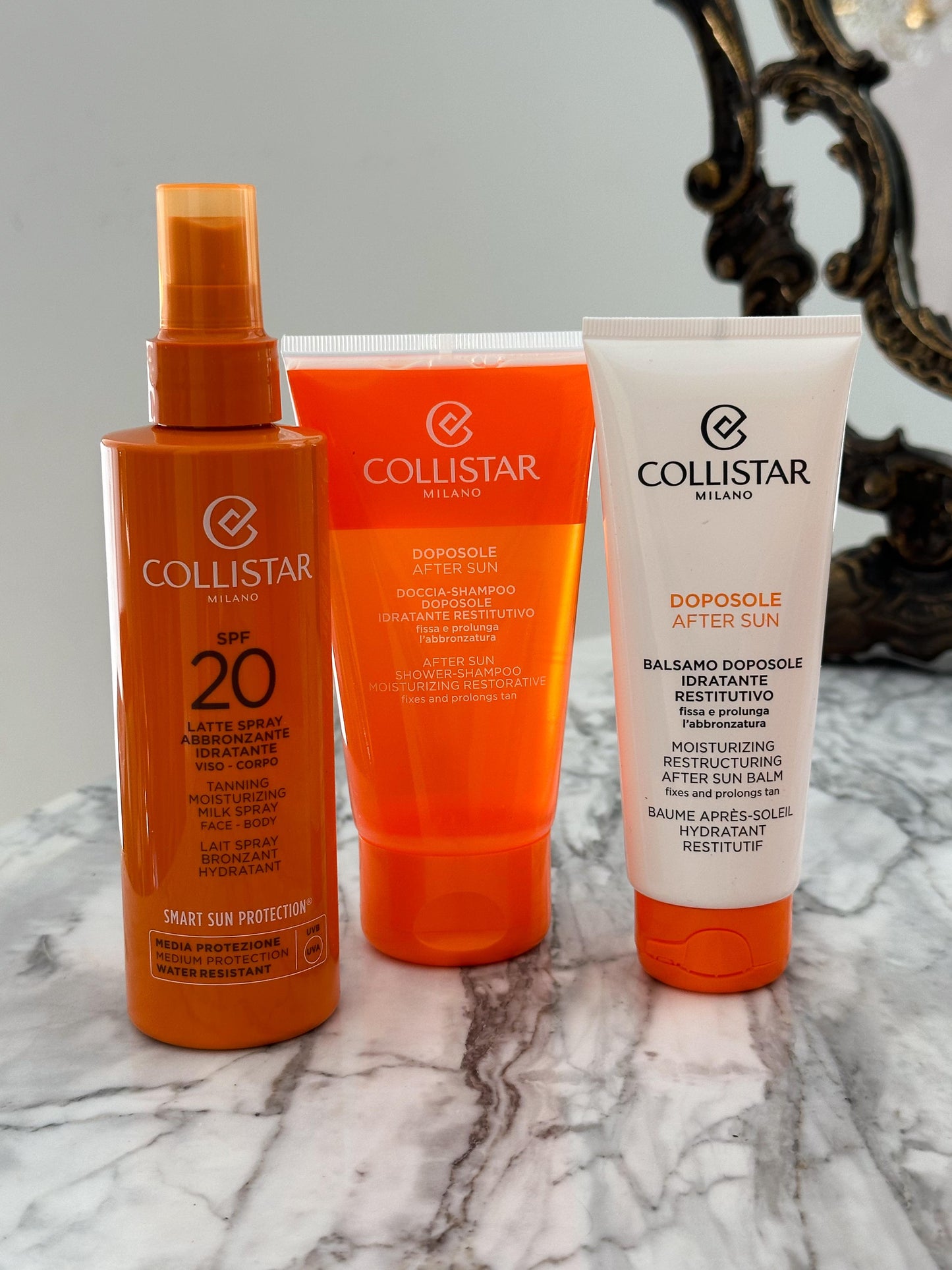 COLLISTAR Set Tanning Moisturizing Milk Spray Face-Body SPF20
(Your Gift Shower Shampoo 150ml + After Sun Balm 100ml)