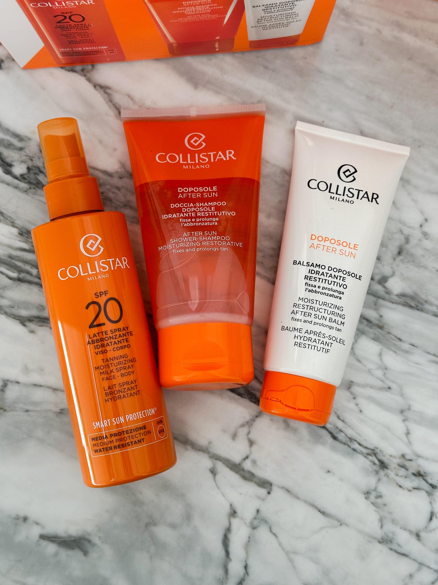 COLLISTAR Set Tanning Moisturizing Milk Spray Face-Body SPF20
(Your Gift Shower Shampoo 150ml + After Sun Balm 100ml)