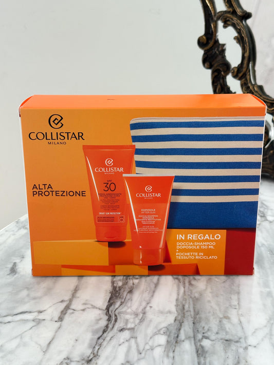 COLLISTAR Kit of High Protection Sun Cream SPF30 (Tan Cream 150ml + After Sun Shower Shampoo 150ml + Pouch)