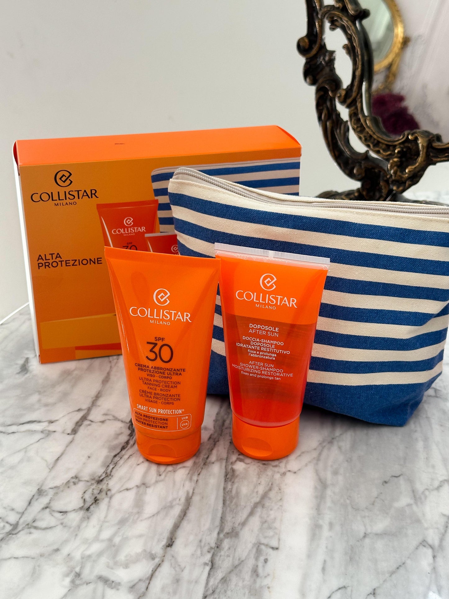 COLLISTAR Kit of High Protection Sun Cream SPF30 (Tan Cream 150ml + After Sun Shower Shampoo 150ml + Pouch)
