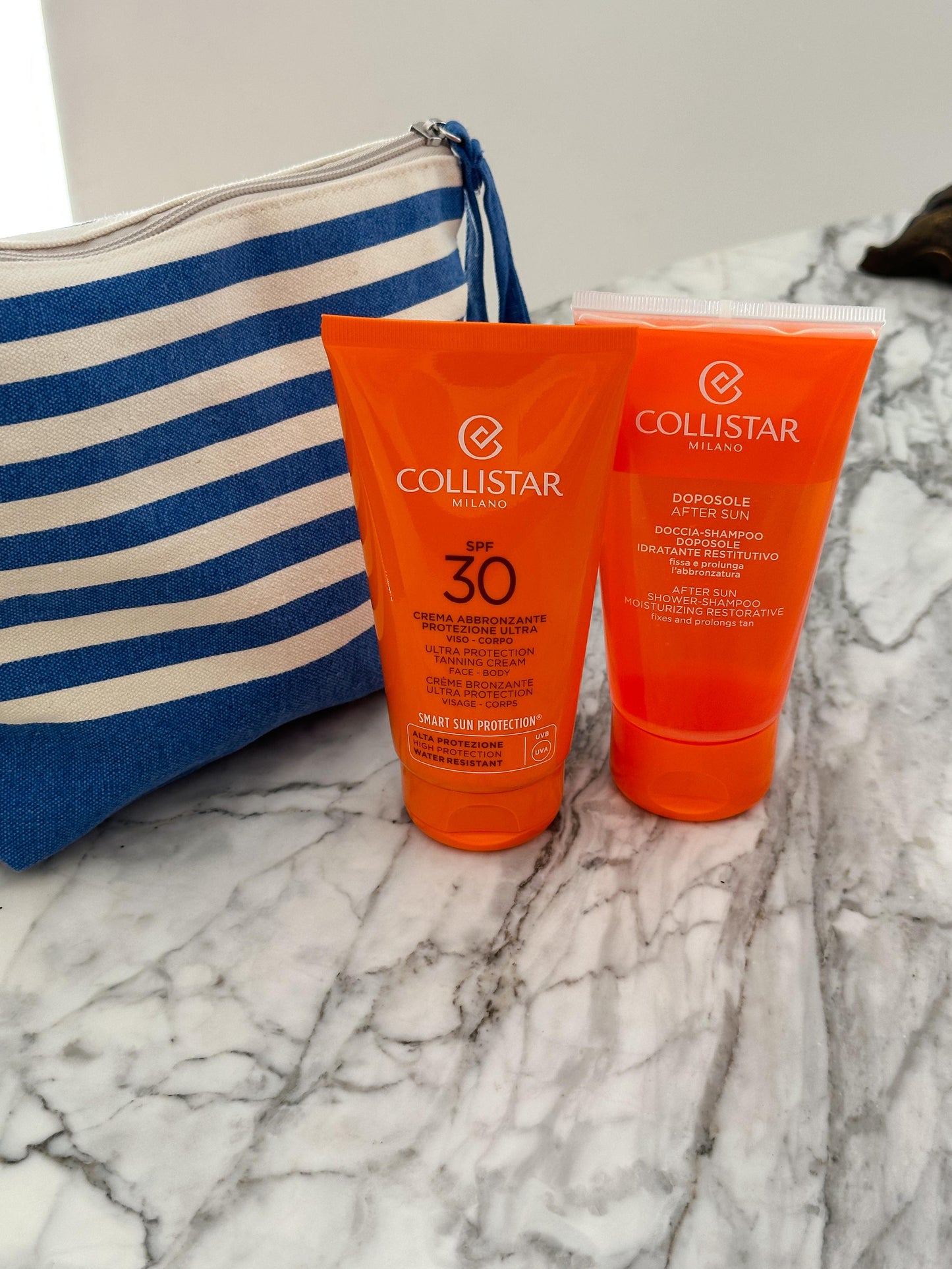 COLLISTAR Kit of High Protection Sun Cream SPF30 (Tan Cream 150ml + After Sun Shower Shampoo 150ml + Pouch)