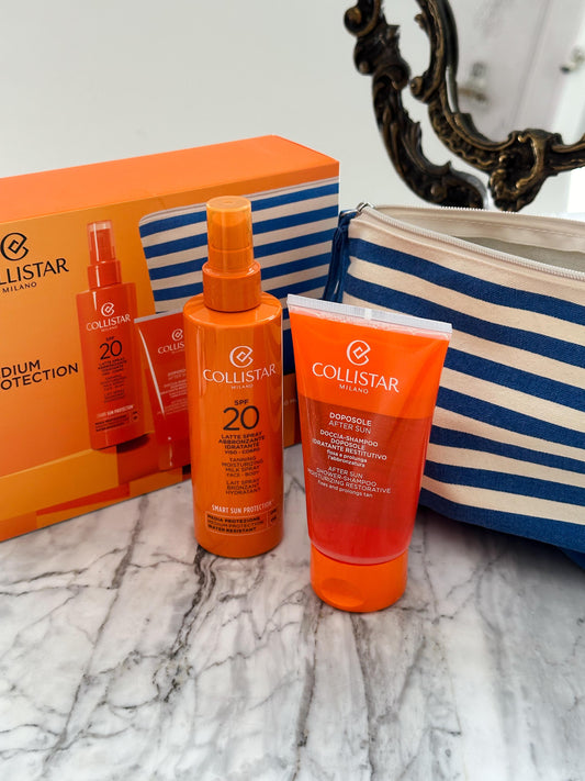 COLLISTAR Kit of Medium Protection Sun Cream SPF20 (Milk Spray 200ml + After Sun 150ml + Pouch)