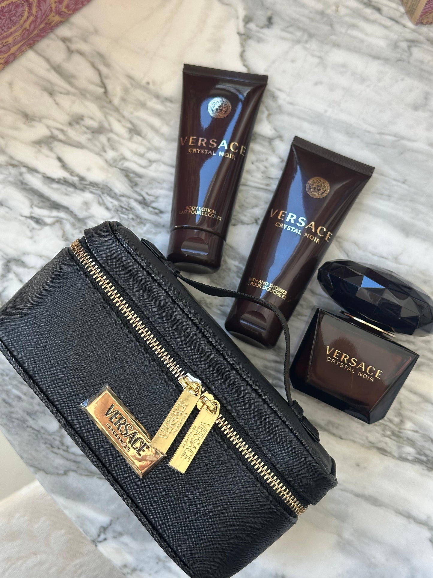 VERSACE Crystal Noir Set 90ml Edp (Body Lotion 100ml + Shower Gel 100ml + Bag) for Women