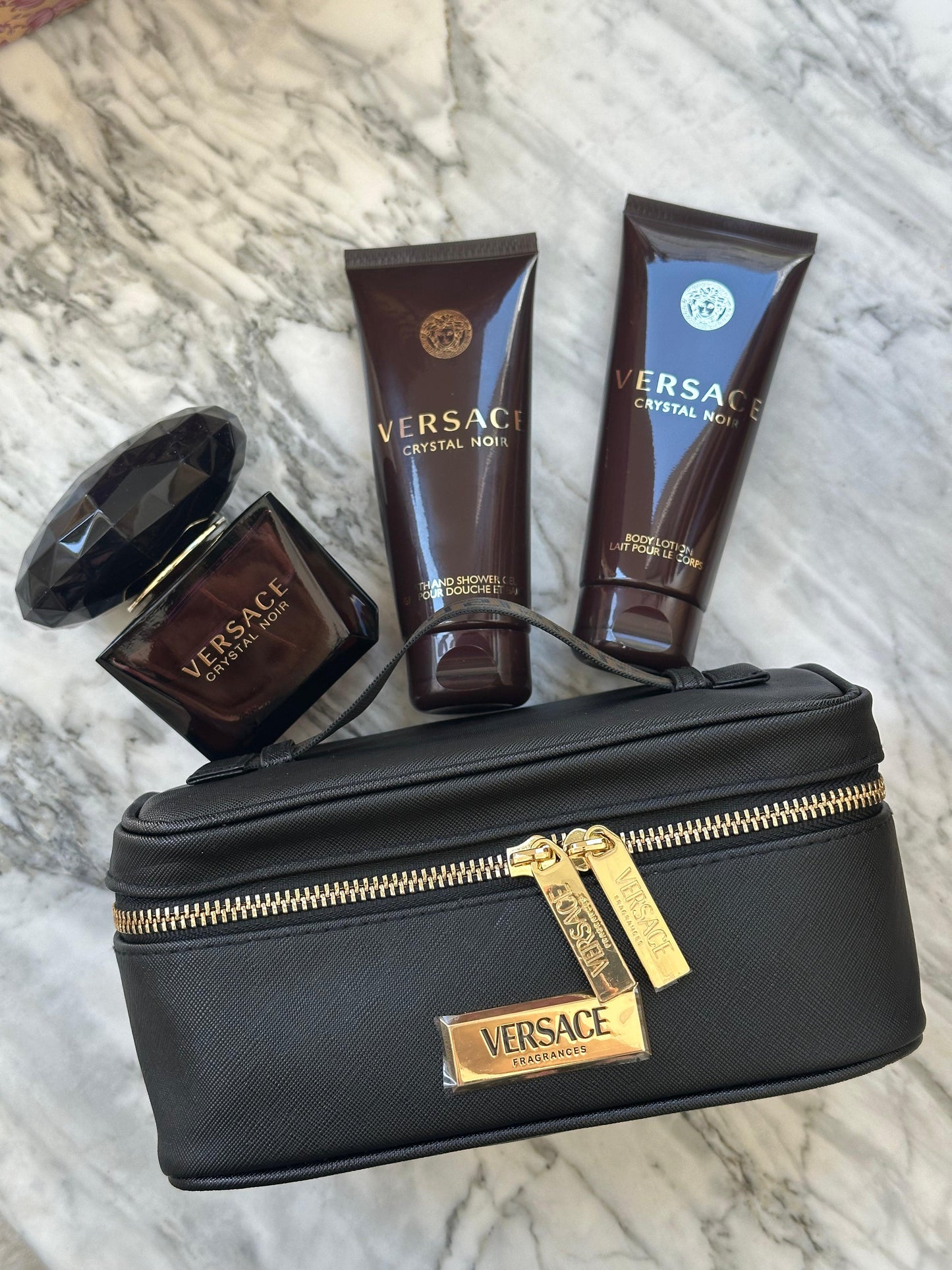 VERSACE Crystal Noir Set 90ml Edp (Body Lotion 100ml + Shower Gel 100ml + Bag) for Women