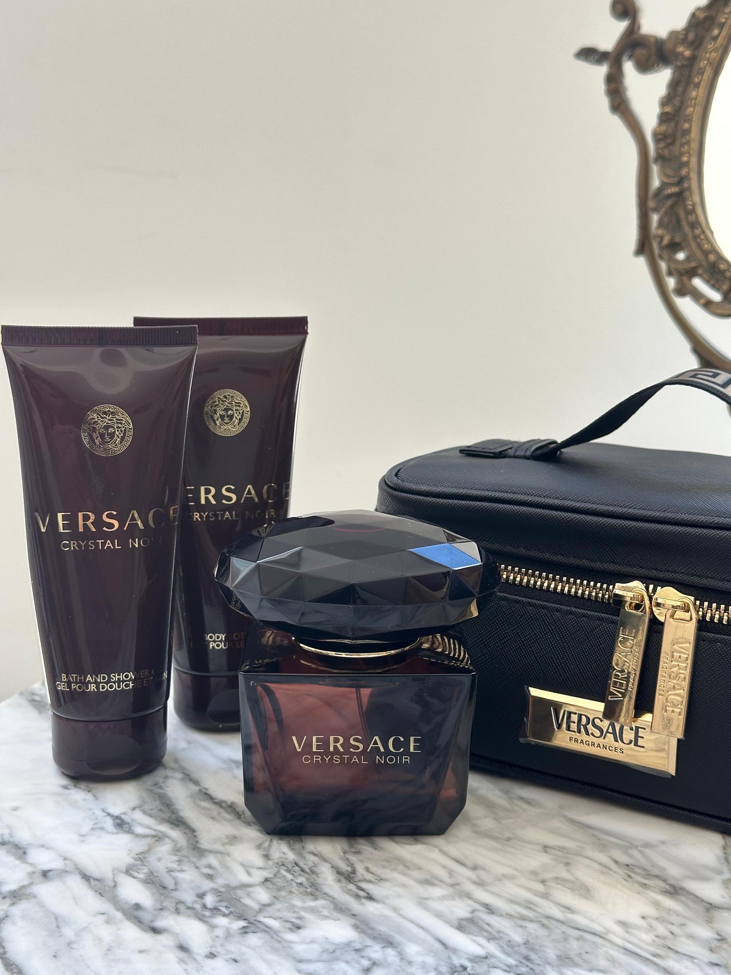 VERSACE Crystal Noir Set 90ml Edp (Body Lotion 100ml + Shower Gel 100ml + Bag) for Women