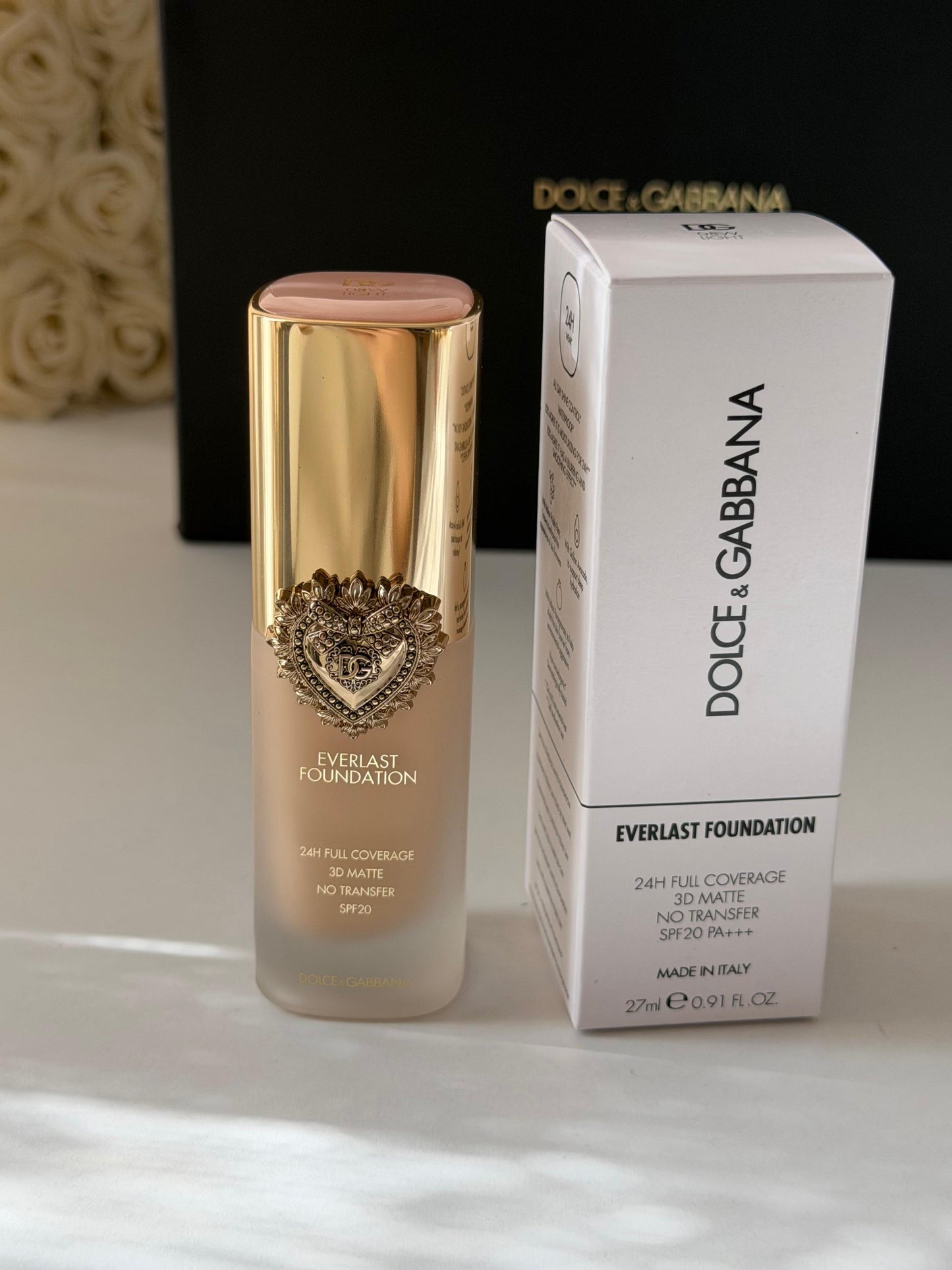 DOLCE&GABBANA Everlast Foundation (08W)
24H Full Coverage, 3D Matte, No Transfer SPF20