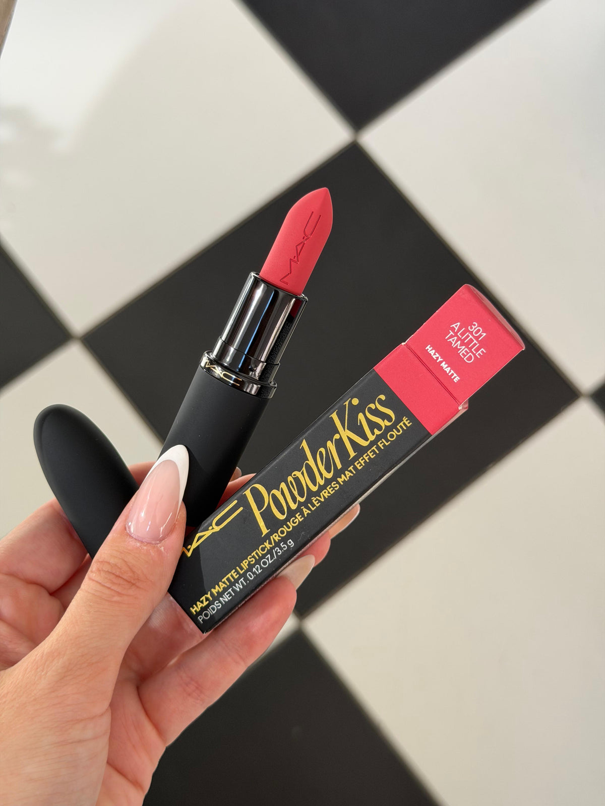 MAC PowderKiss Hazy Matte Lipstick (301) 
10HR Hydrating Longwear, Blurs Lips