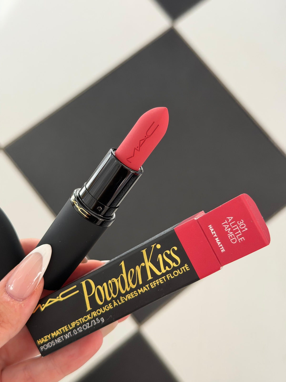 MAC PowderKiss Hazy Matte Lipstick (301) 
10HR Hydrating Longwear, Blurs Lips