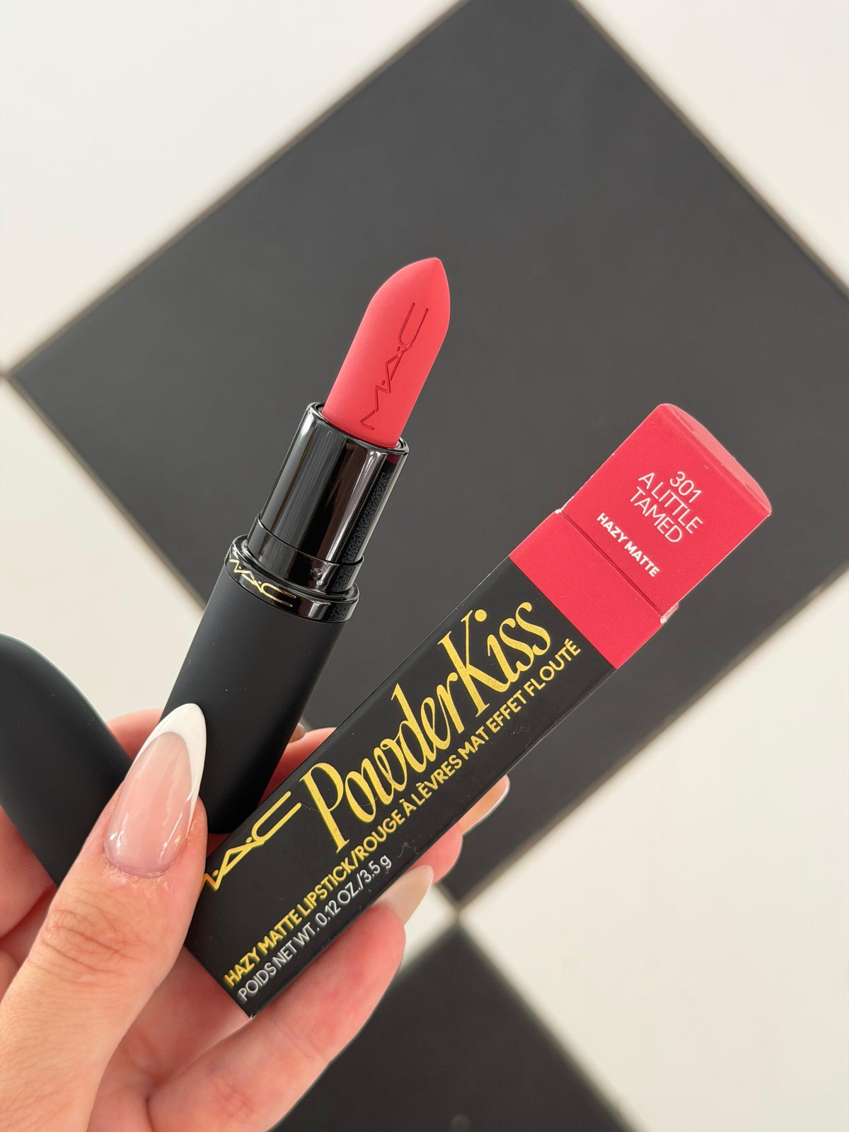 MAC PowderKiss Hazy Matte Lipstick (301) 
10HR Hydrating Longwear, Blurs Lips