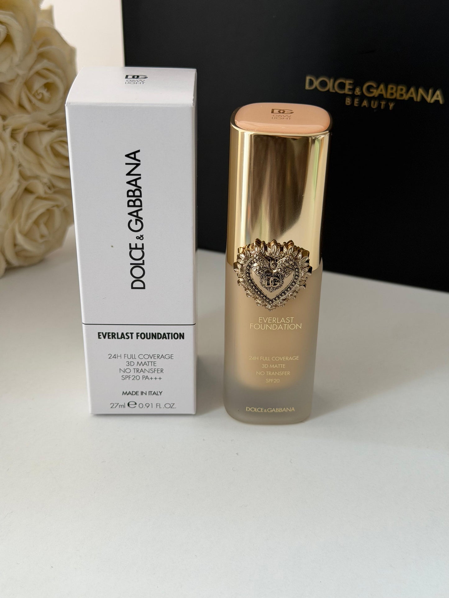 DOLCE&GABBANA Everlast Foundation (06W)
24H Full Coverage, 3D Matte, No Transfer SPF20