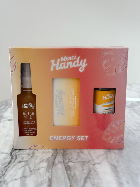 MERCI HANDY Energy Set
1 savon + 1 mini déo + 1 spray nettoyant