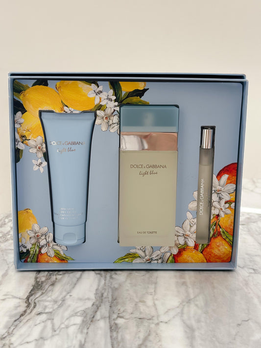 DOLCE&GABBANA Light Blue Eau De Toilette Gift Set 100ml, Body Cream 50ml, Travel Size 10ml