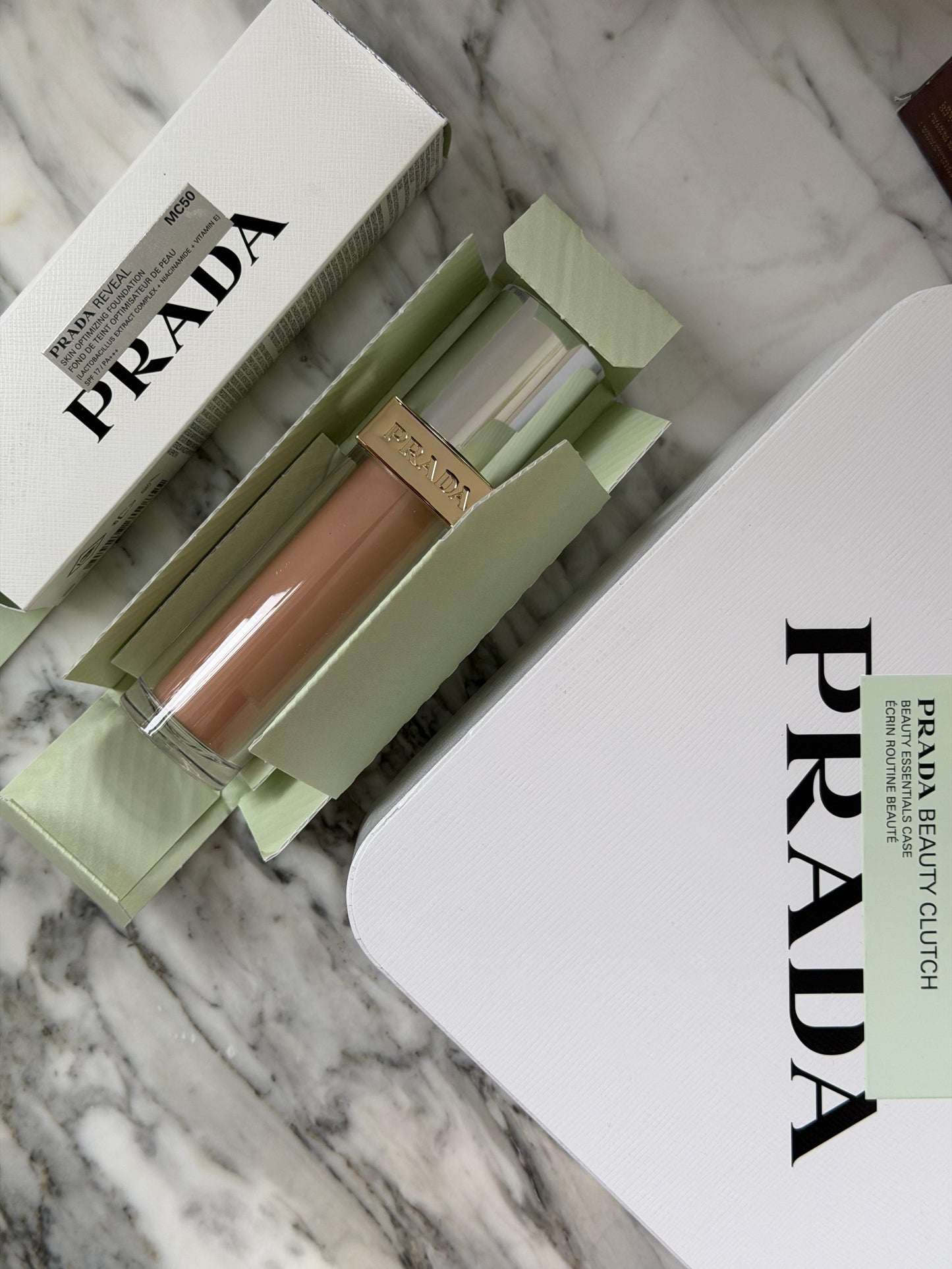 PRADA Reveal Skin Optimizing Foundation (MC50)
Medium Coverage, Soft Matte, SPF17