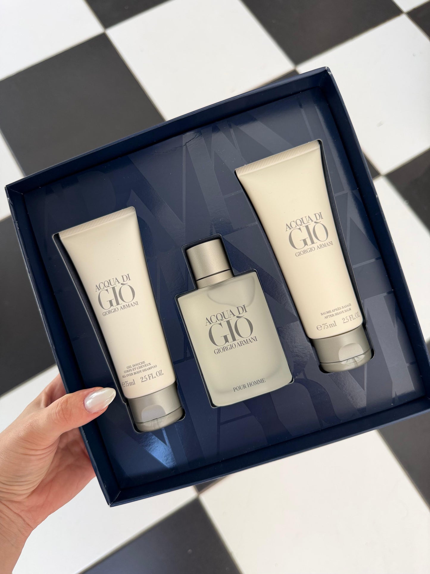 ARMANI Acqua di Giò Gift Set 50ml EDT + 75ml Shower Gel + 75ml Aftershave Balm